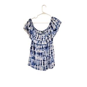 Lauren Ralph Lauren XL Blue White Tie-Dye Bardot Blouse